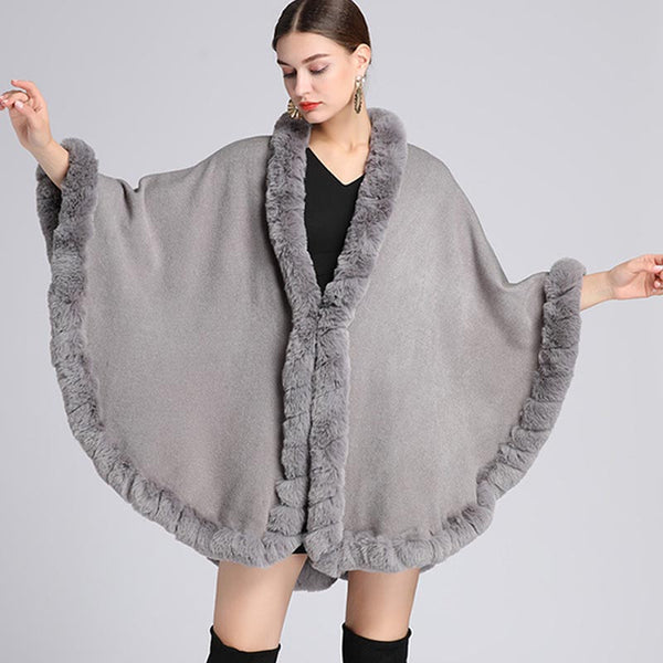 Brief solid fur patch  shawl cloak coats