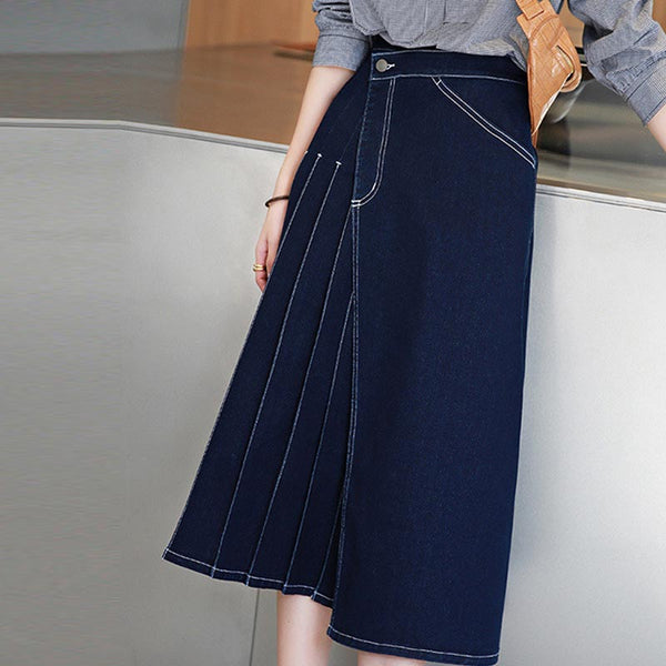 Brief denim high waist a-line skirts