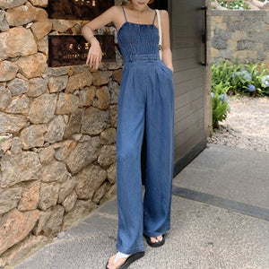 Fashion denim baggy jumpsuits with pockets