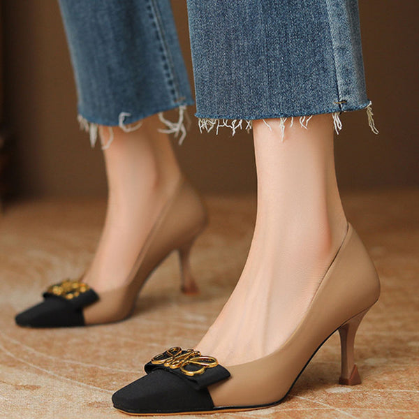 Women's patch thin heels pump shoes