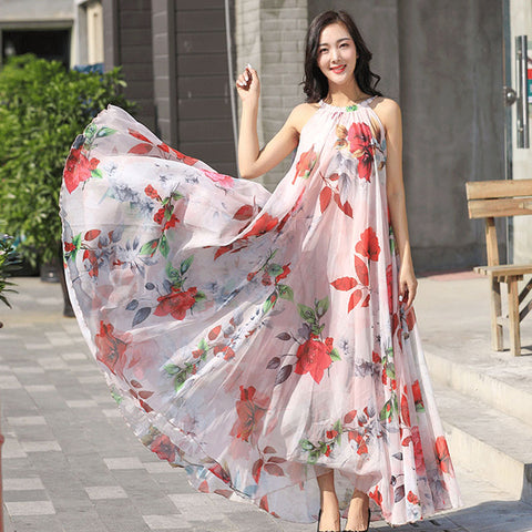 Off shoulder summer floral print beach dresses