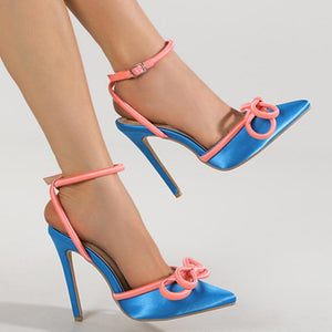 Chic patch bow knot pointed toe thin heels shoes
