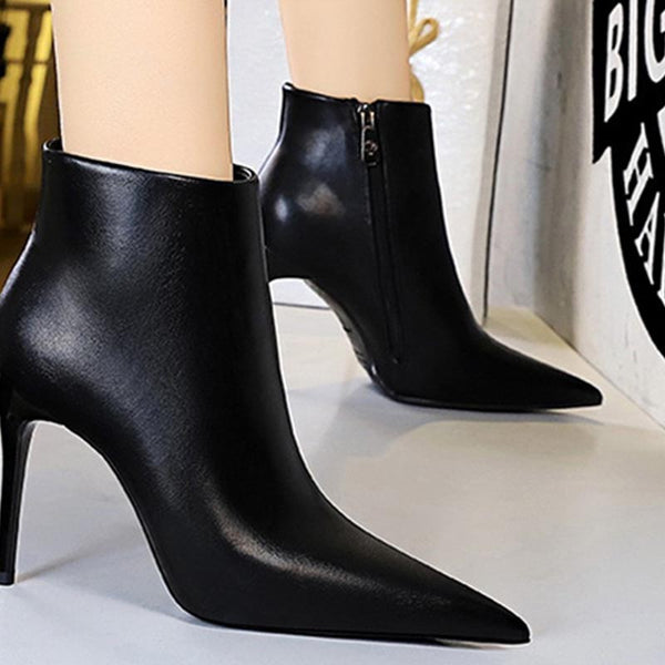 Thin heeled pointed toe ankle boots