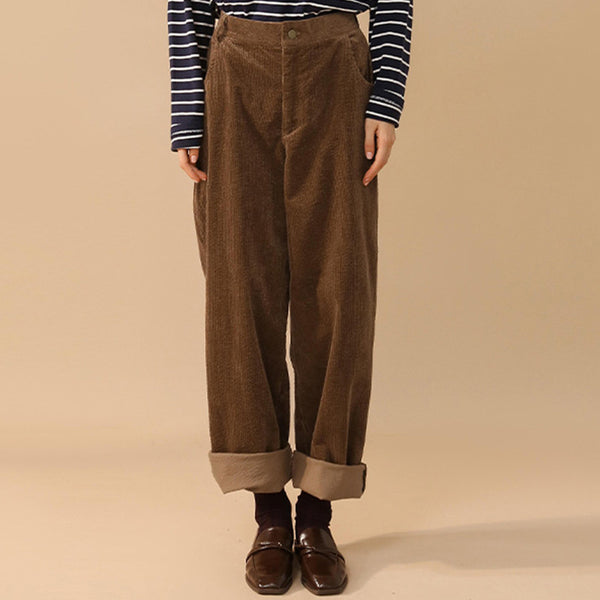 Boxy minimalist corduroy straight pants for women