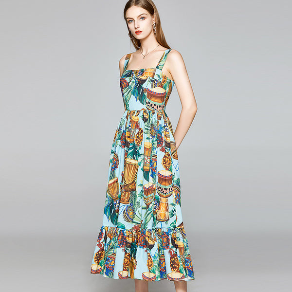 Boho print pleated sun dresses