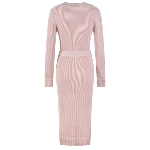 Solid crew neck long sleeve knitting dresses
