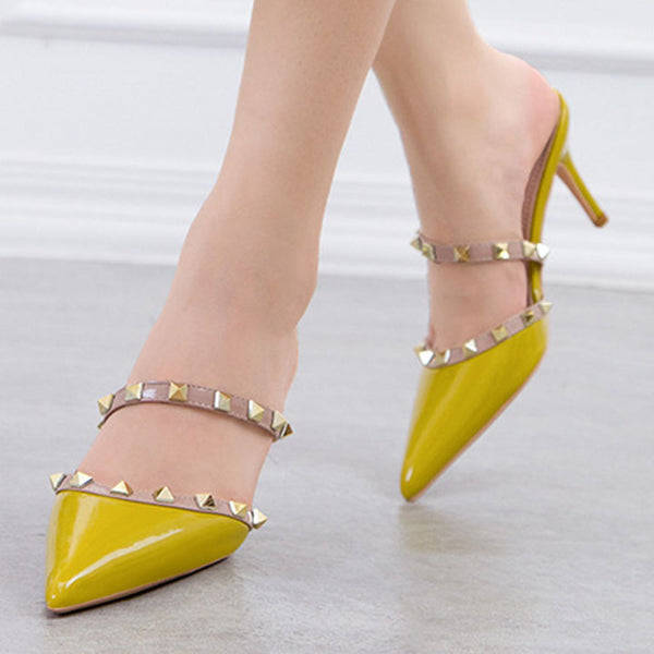 Low fronted rivet solid pointed sandals