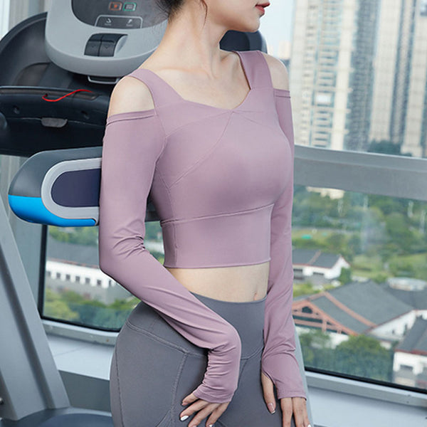 Pullover long sleeve active tees with bra pad