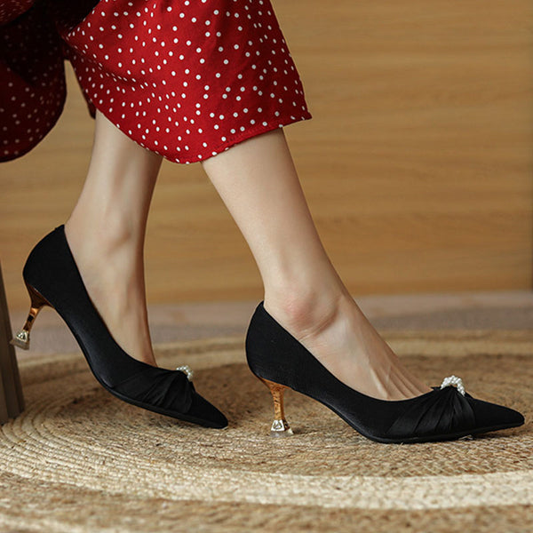 Fashion pointed toe satin dress pump for women