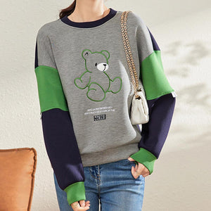Casual bear  patch long sleeve sweatshirts