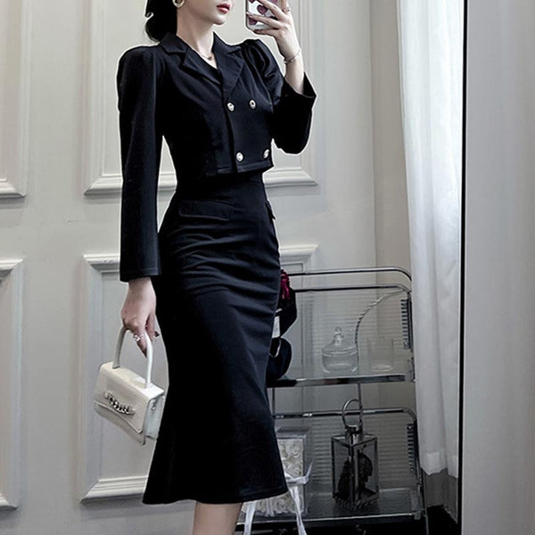 Women's long sleeve black dress suit