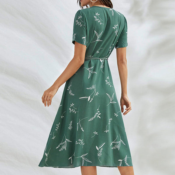 Brief v-neck short sleeve a-line dresses