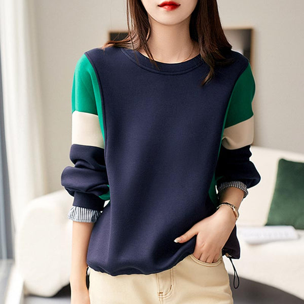 Casual color block patch long sleeve sweatshirts