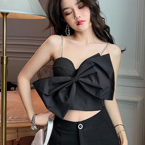 Chic solid bowknot strap crop camisoles