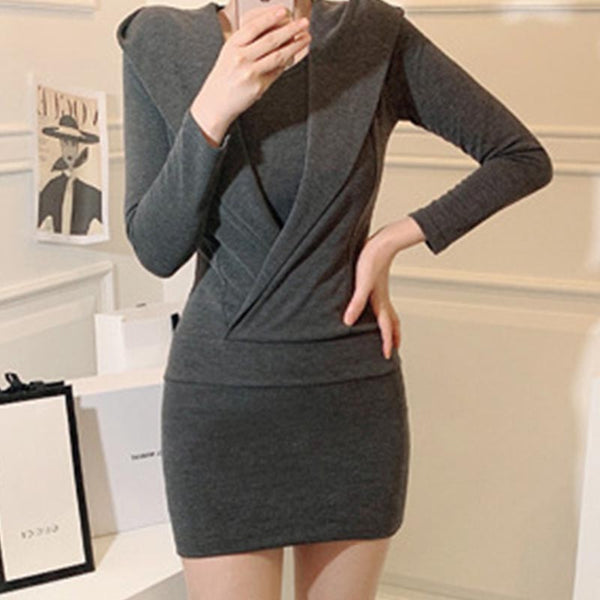 Hooded knitted bodycon mini dresses