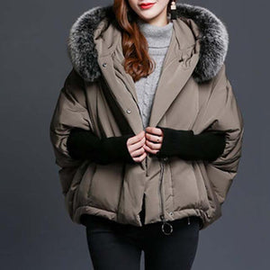 Brief fur collar long sleeve down coats