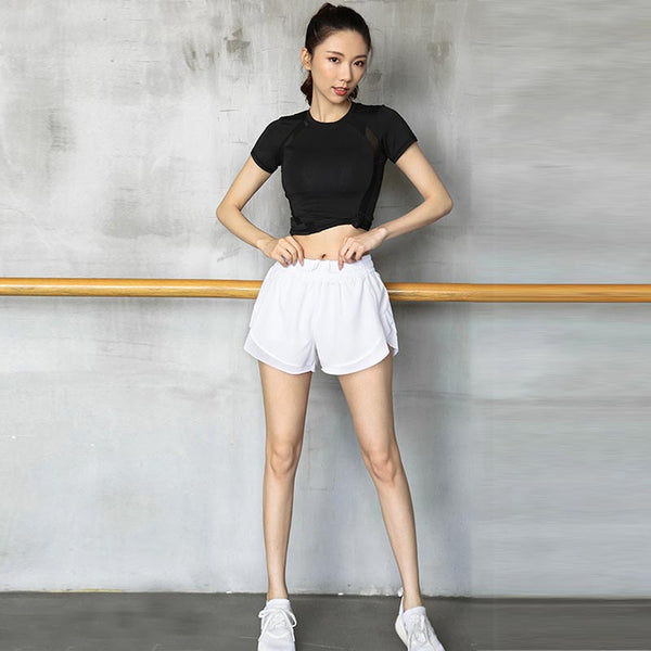 Mesh drawcord irregular active shorts