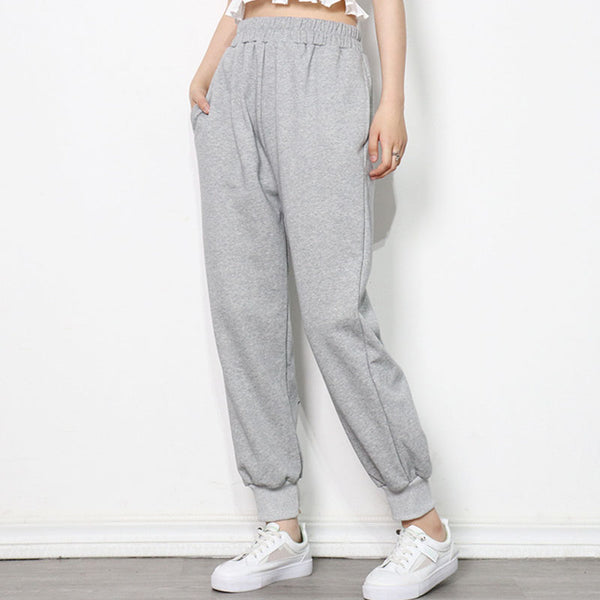 Solid elastic waisted ankle-tied harem pants