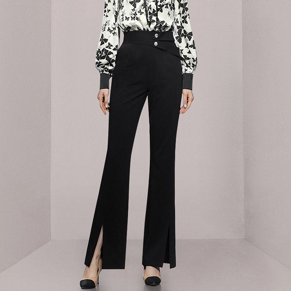 Sweet print peter pan collar long sleeve blouses and high waist flare pants suits