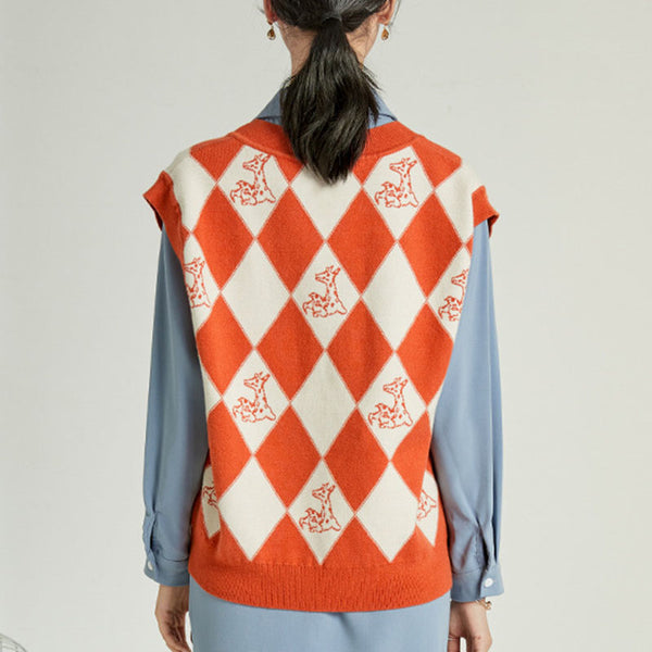 V-neck sleeveless geometric pullover sweaters