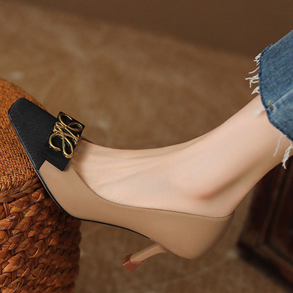 Women's patch thin heels pump shoes