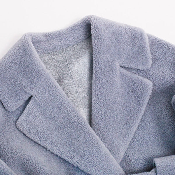 3/4 sleeve lapel self tie functional pockets winter teddy coats