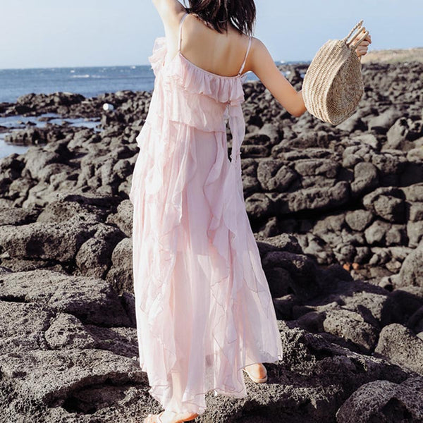 Boho chiffon layered strap maxi dresses