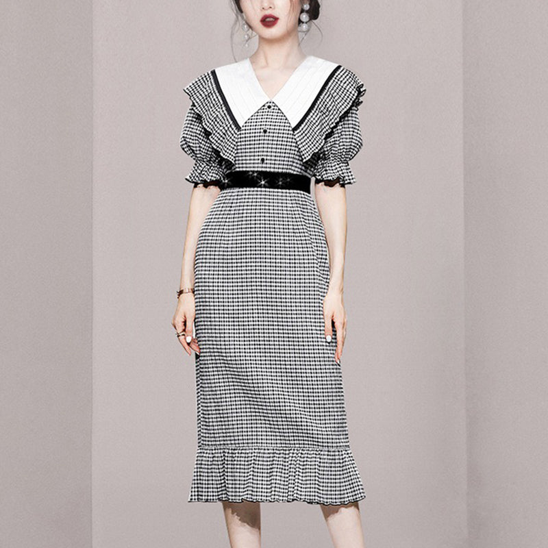 Women high waist plaid bodycon dress