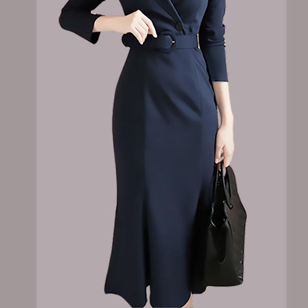 Women's v-neck long sleeve work mermaid dresses