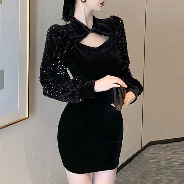 Fashion long sleeve black bodycon dresses
