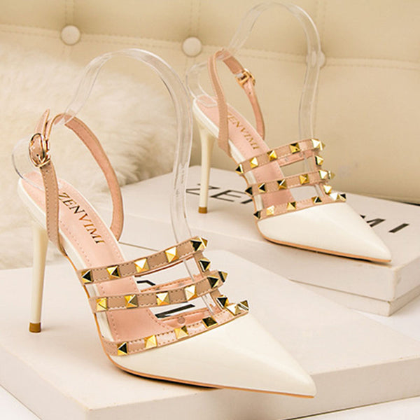 Pointed toe rivet slingback high heels