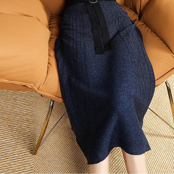 Elegant solid  high waist knitting dresses