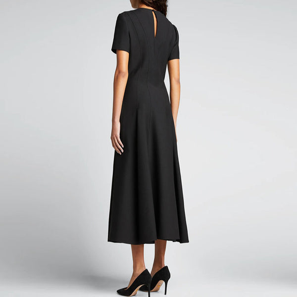Crewneck short sleeve solid color black dresses