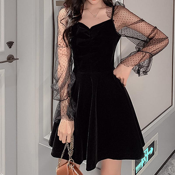 V-neck short black dresses