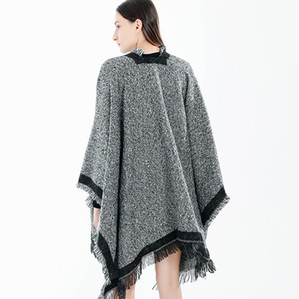 Leopard printed tassel ponchos with pockets