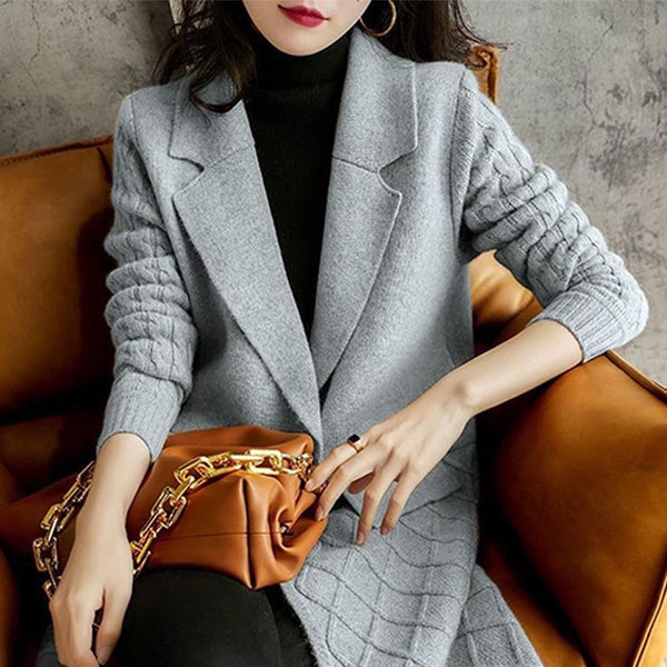 Casual solid long sleeve lapel long cardigans