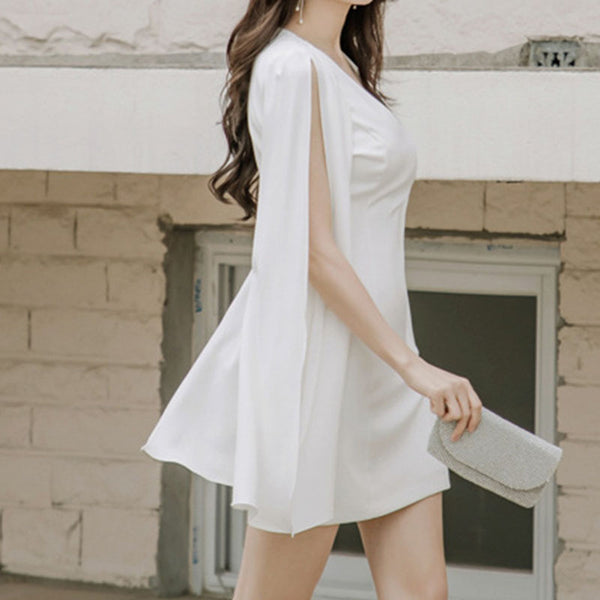 Chic v-neck chiffon sheath white dresses