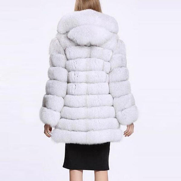 Hooded long faux fur coats