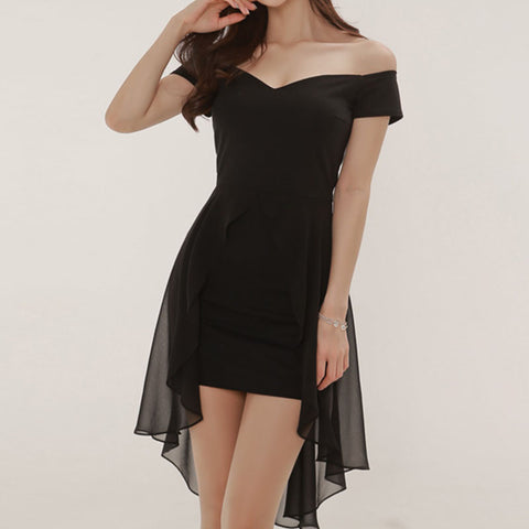 Off-the-shoulder chiffon irregular bodycon dresses