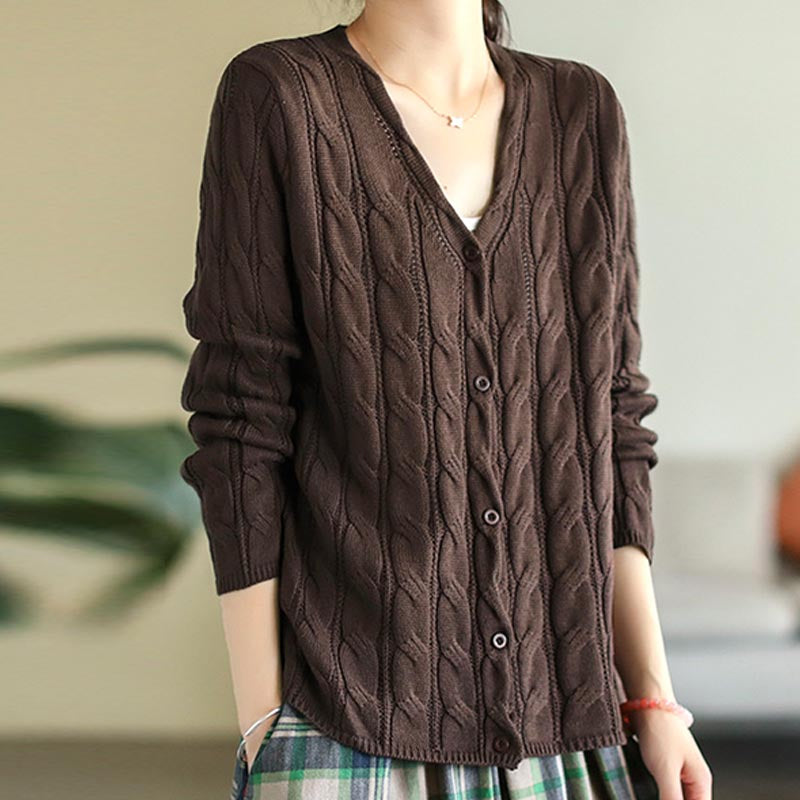 Brief cable knit v-neck long sleeve cardigans
