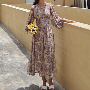 Floral chiffon long sleeve maxi dresses