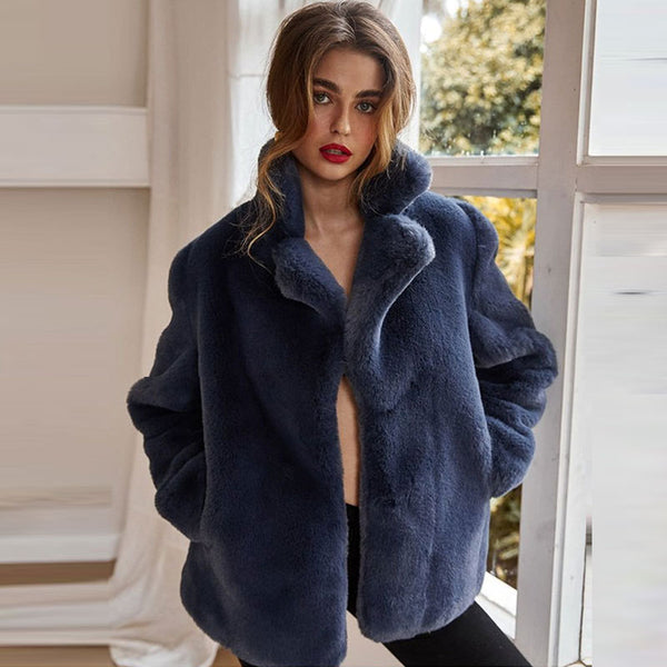 Solid faux fur winter coats