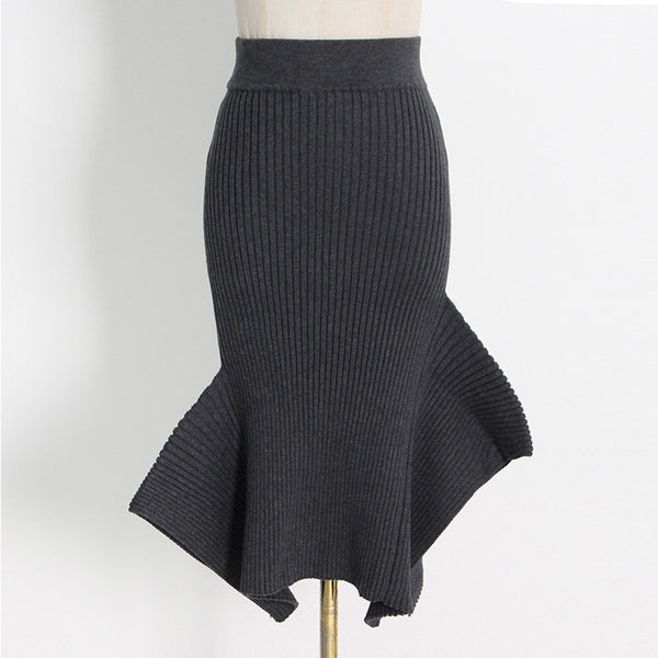 Exclusive elastic ruffles irregular knitting mermaid skirts for women