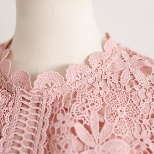 Pink short sleeve lace bodycon dresses