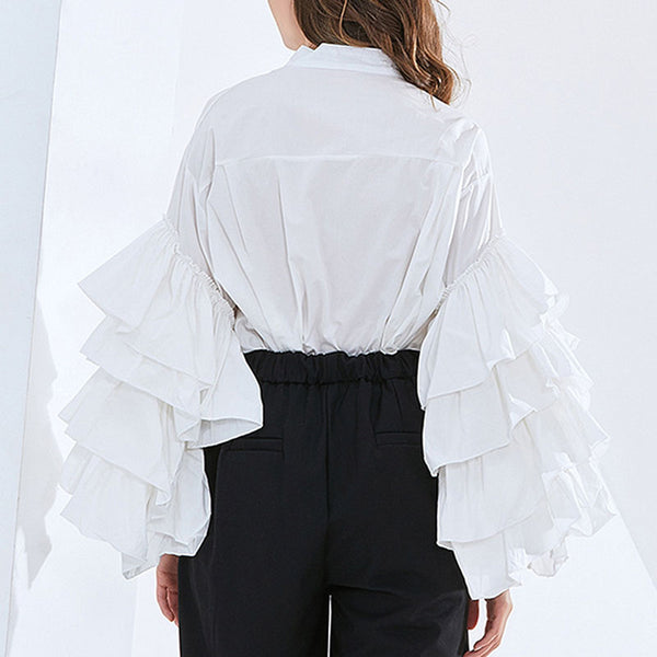Flare sleeve button-front solid shirts