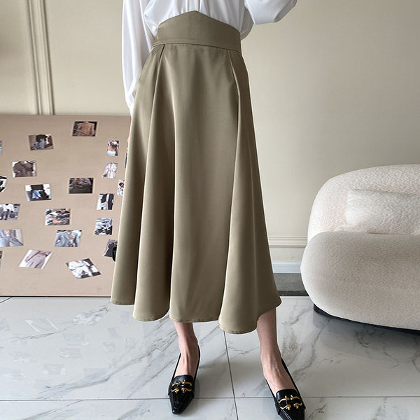 Solid satin high waist a-line skirts
