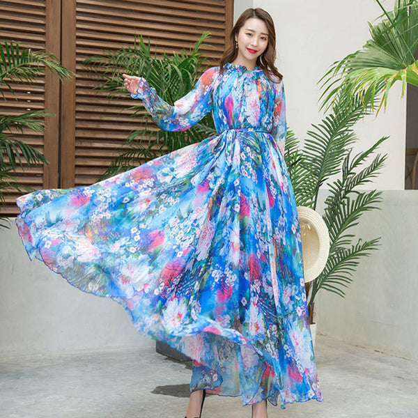 Women's long sleeve floral print beach dresses
