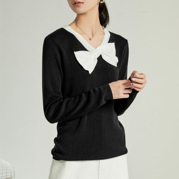 Long sleeve pullover black knit tops