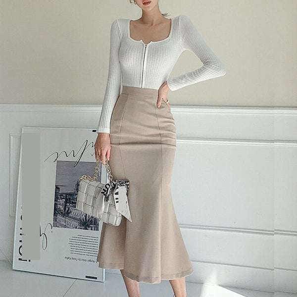 Square neck sweaters & bodycon skirts