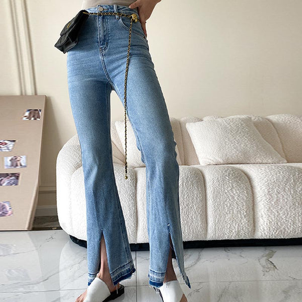 Chic high waist split flare jeans pants